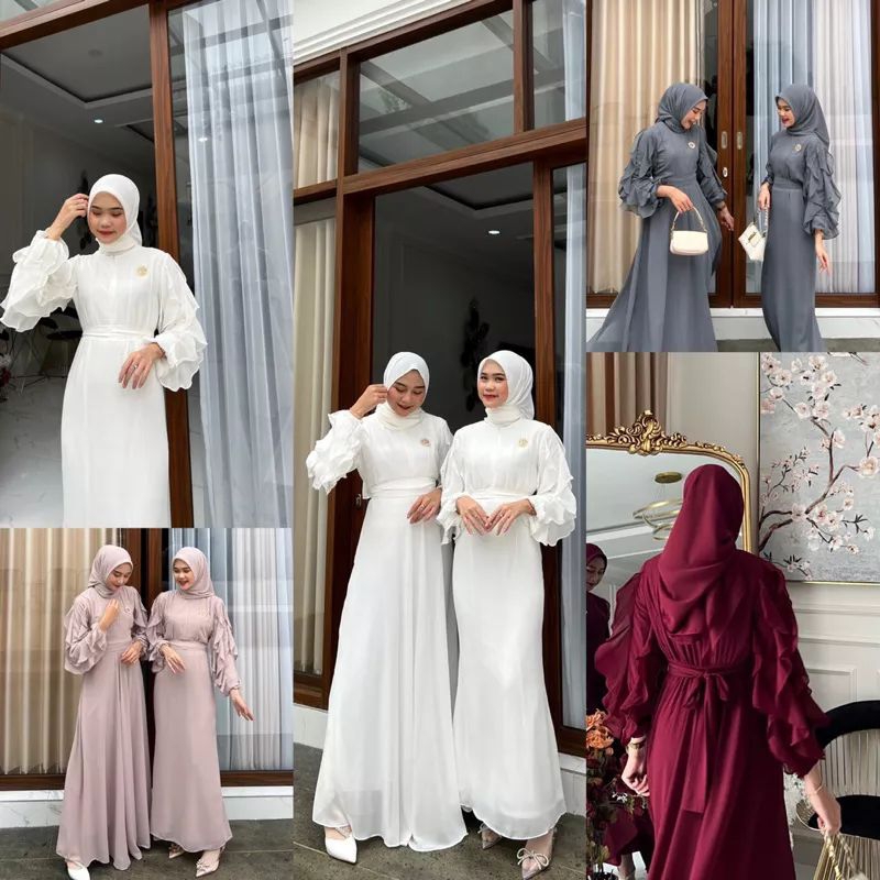 PREMIUM GAMIS SHAKILA DRESS CERUTY BUSANA MUSLIM  REMAJA DEWASA S M L XL XXL LD 100cm & 115 cm HARI 