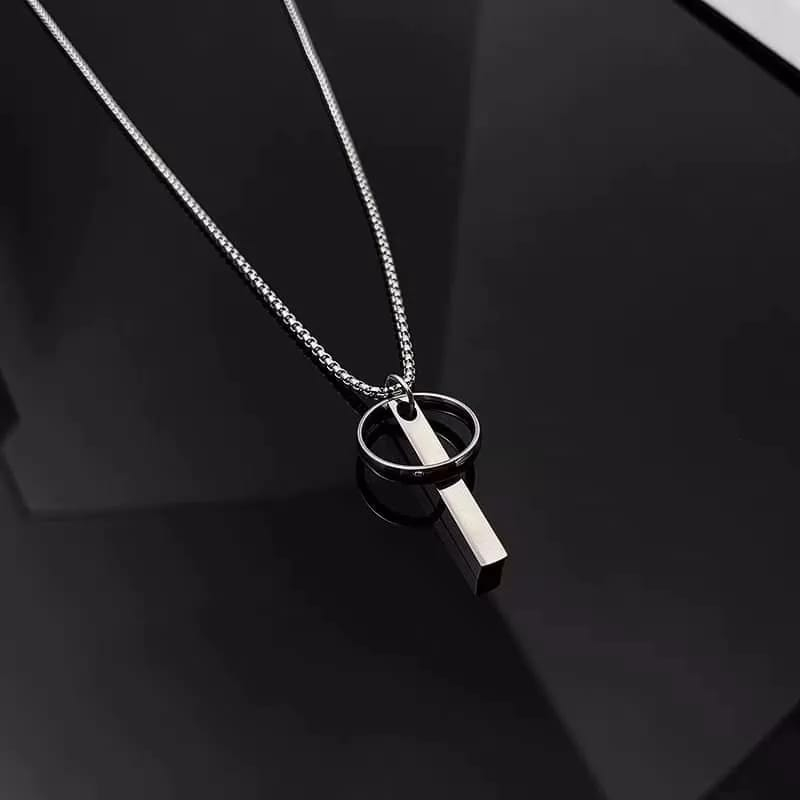 Kalung Titanium Pria Terbaru Anti Karat Dan Luntur Model Balok Cincin Elegan