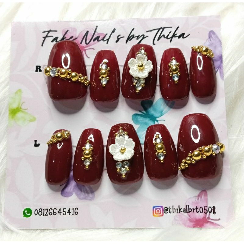 kuku palsu wedding | fakenail wedding | fakenail maroon | kuku palsu maroon