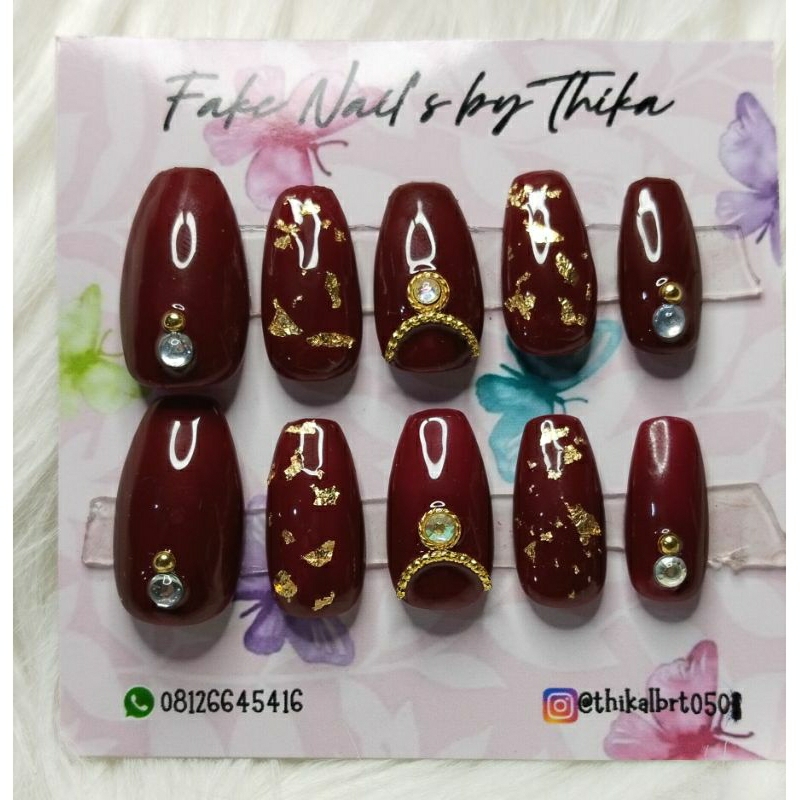 kuku palsu maroon | kuku palsu wedding | fakenails