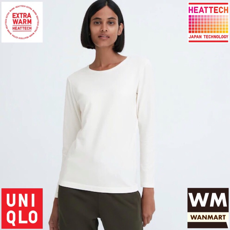 UNIQLO Heattech Women Kaos Long John Wanita Extra Warm Crew Neck Longjohn Off White