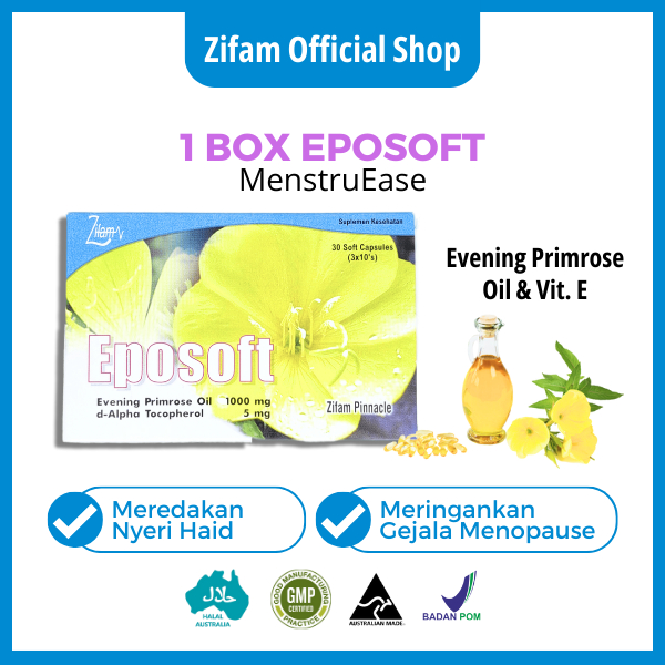 ZIFAM - MenstruEase Eposoft (1 box isi 30) Pereda Nyeri Haid Sebulan Penuh Pereda Nyeri Haid Obat Da