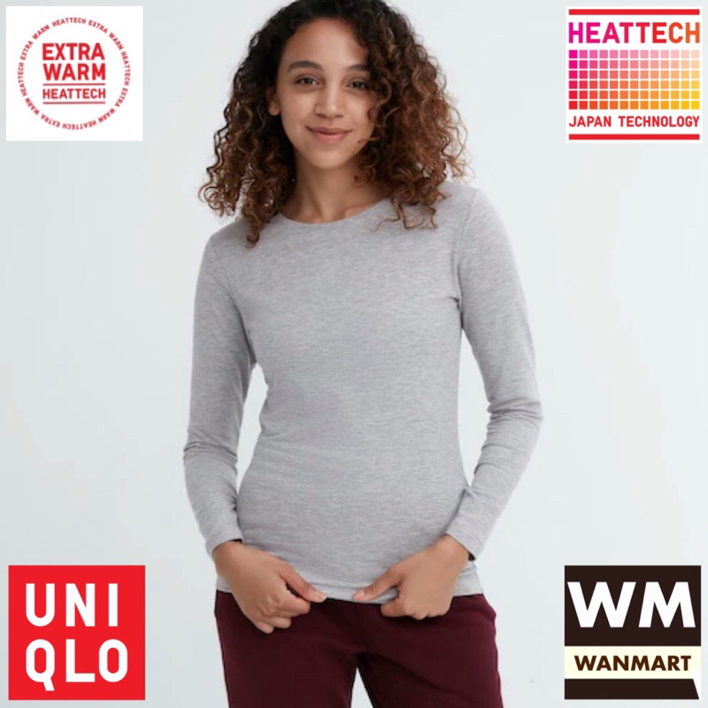UNIQLO Heattech Women Kaos Long John Wanita Extra Warm Crew Neck Gray