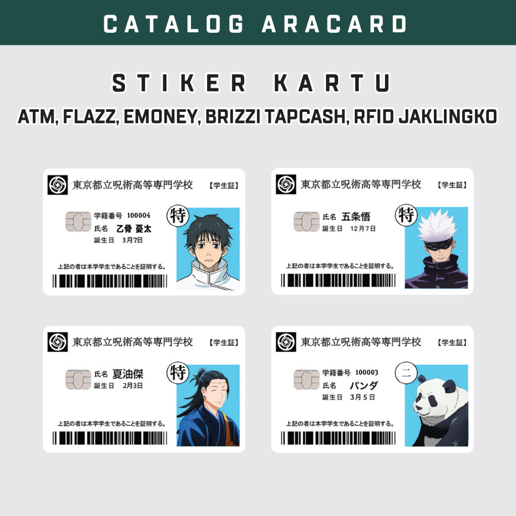 

Stiker Sticker Kartu Atm Garskin Skin Card Atm - JUJUTSU ID CARD Vinyl + Laminating Glosy Stiker Kartu Atm BCA Mandiri Bri Bni Debit Credit Emoney, Flazz, E-toll, Tap-cash, Brizzi, RFID, Jaklingko dll