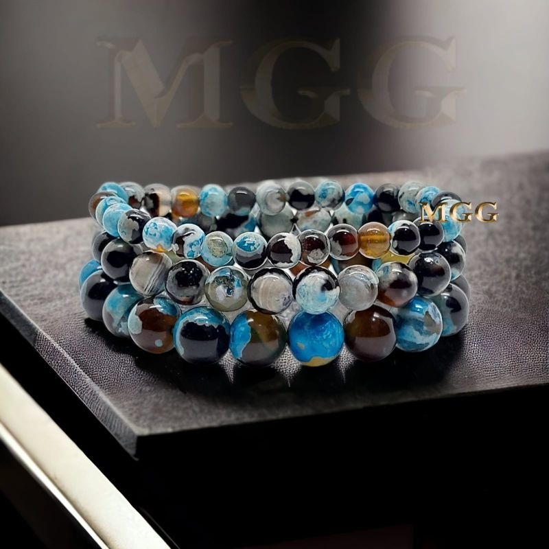 GELANG BATU BLUE FIRE AGATE STONE