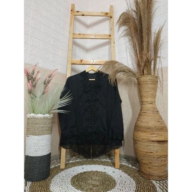 Kebaya encim bordir senada warna hitam lengan panjang // Atasan kebaya encim hitam polos