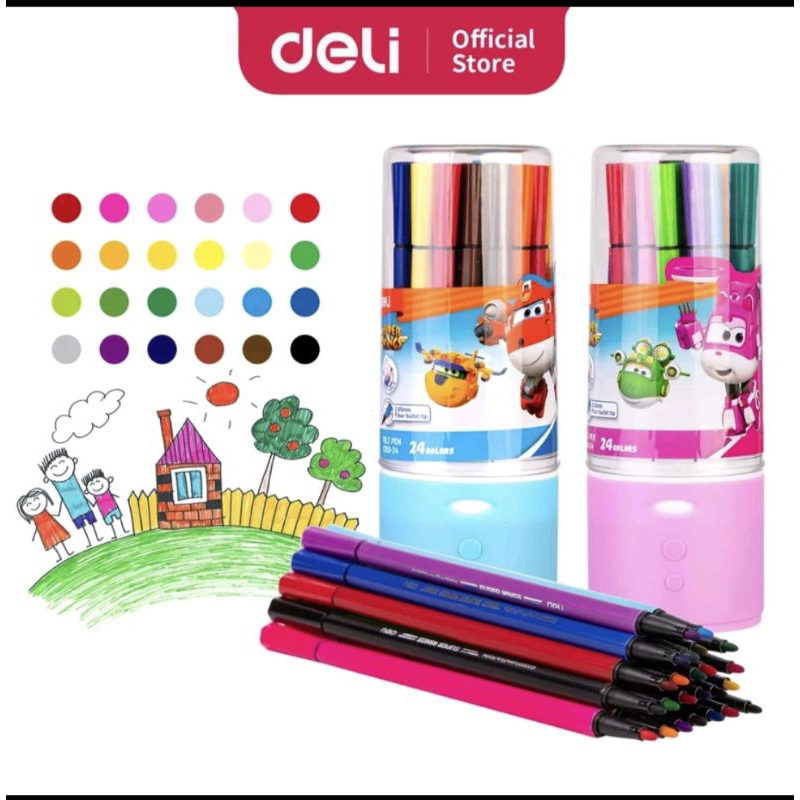 

TOKO_ATK168 Deli Super Wings Felt Pen / Spidol Warna 12/24 Warna Kemasan Tabung EC150-12 EC150-24