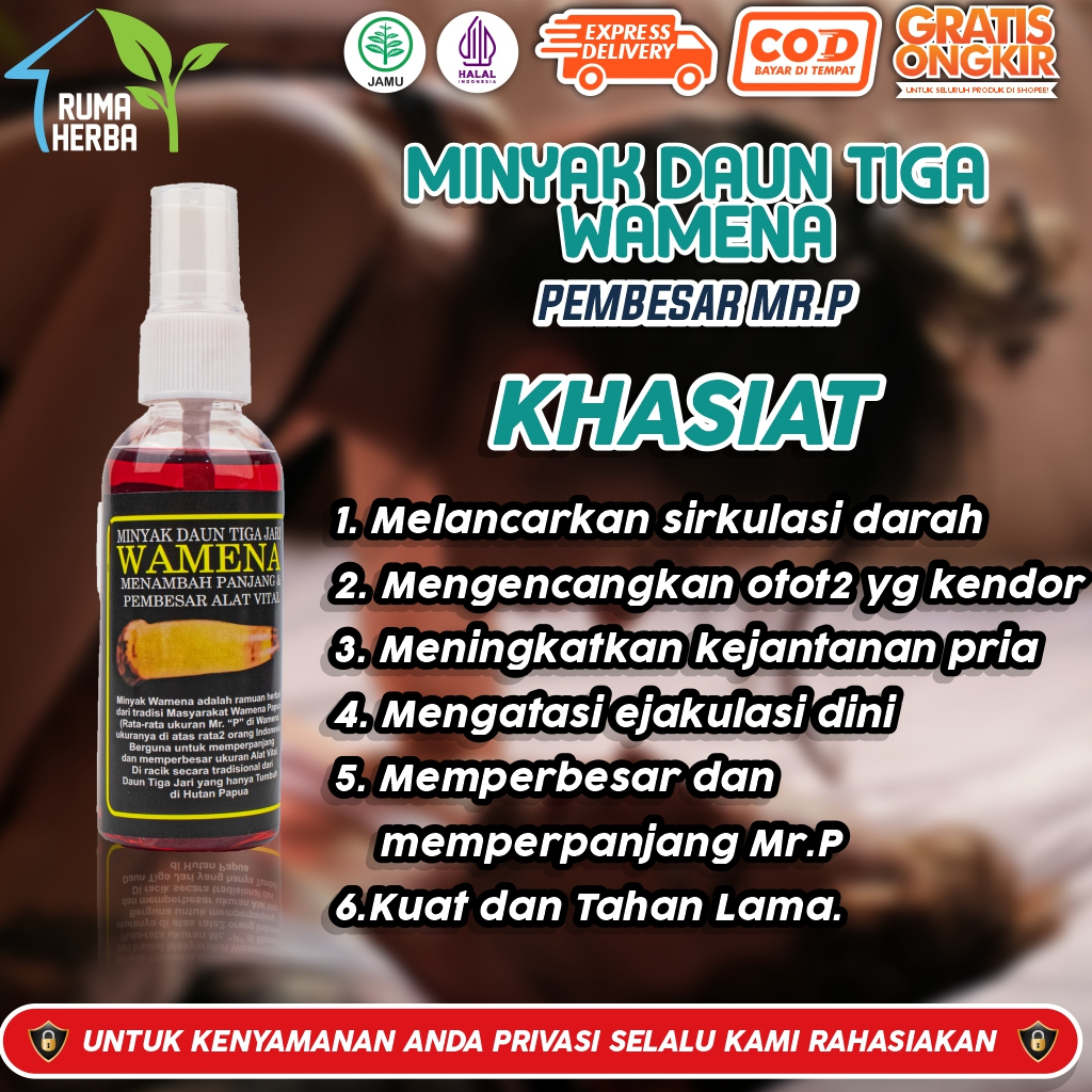 Pembesar Alat Vita Pria Obat Pemanjang Alat Vital Pria Minyak Wamena Daun Tiga Jari 100% Ori