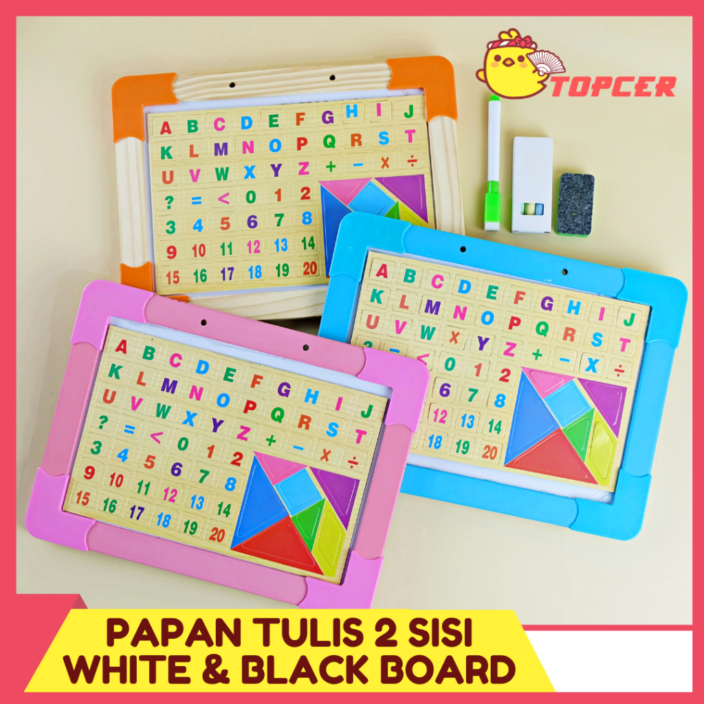 

Papan Tulis Anak Magnetik 2 Sisi White Board/Black Board Anak MAGHNETIC 2IN1 - GRATIS SPIDOL DAN KAPUR