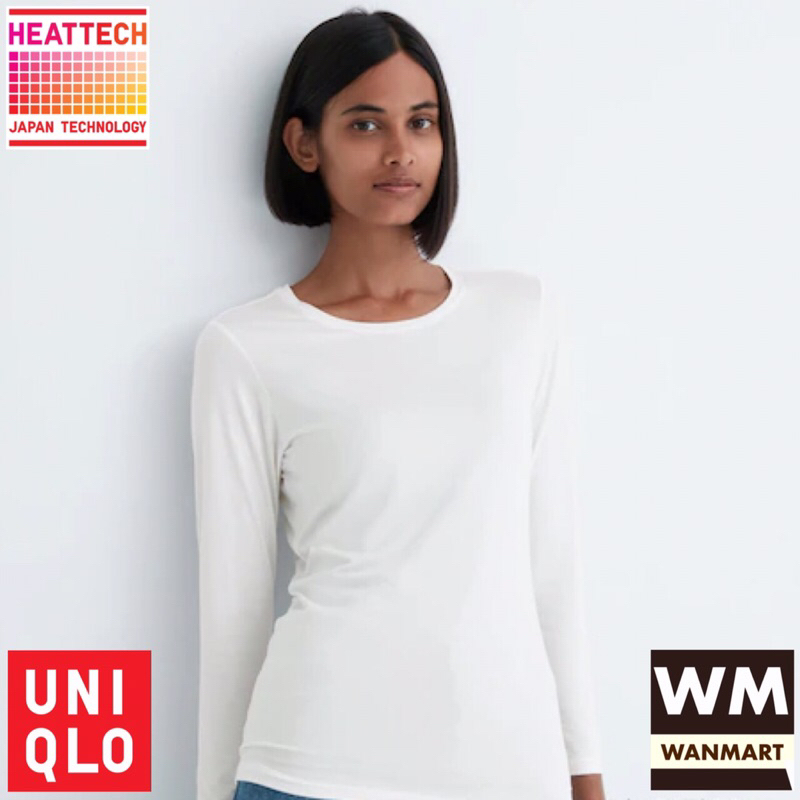 UNIQLO Heattech Women Kaos Long John Wanita Crew Neck Longjohn White