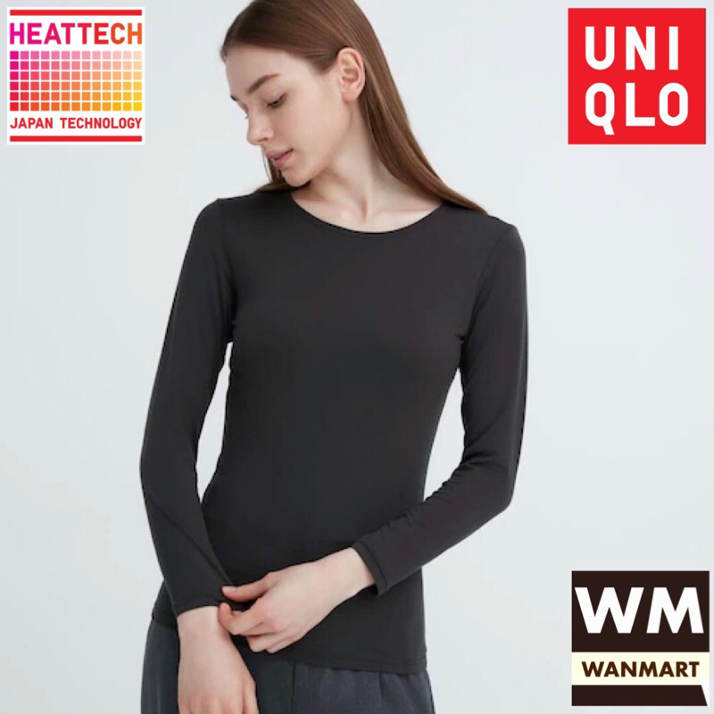 UNIQLO Heattech Women Kaos Long John Wanita Crew Neck Longjohn Dark Gray