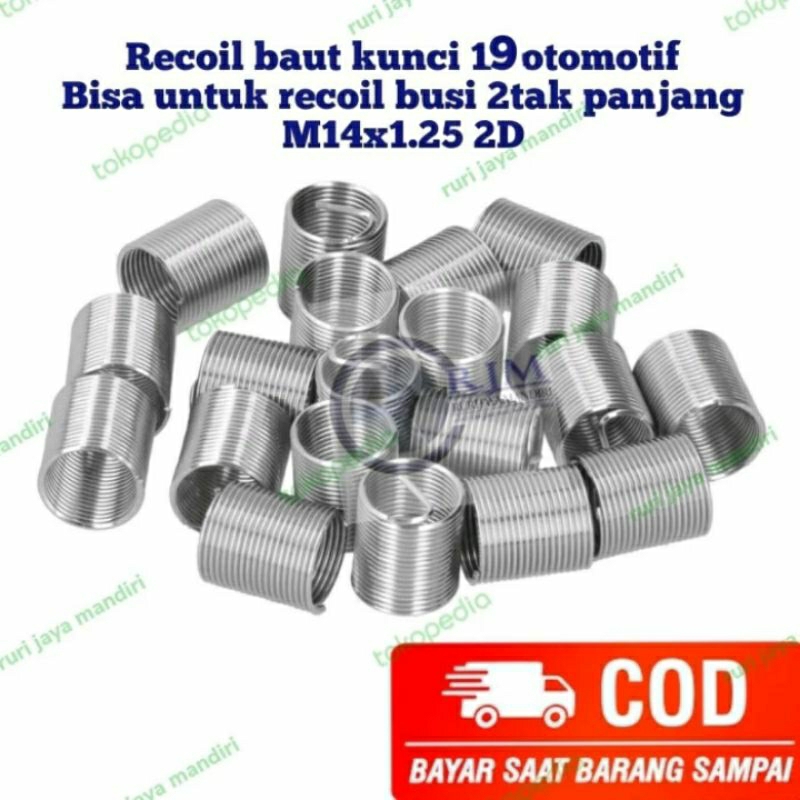 M14x1.25 2D recoil helicoil lubang busi 2tak panjang bkn recoil busi