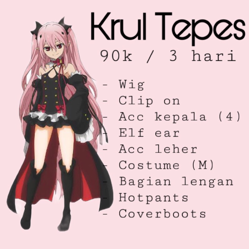Rental Krul Tepes Owari no seraph cosplay