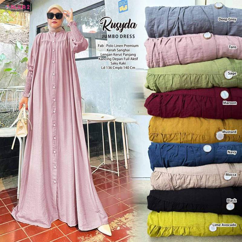 HIJABBSTORY Rusyda Qrumana  Gamis Busui  Polos Murah Wolfis Original Umroh Qia solo