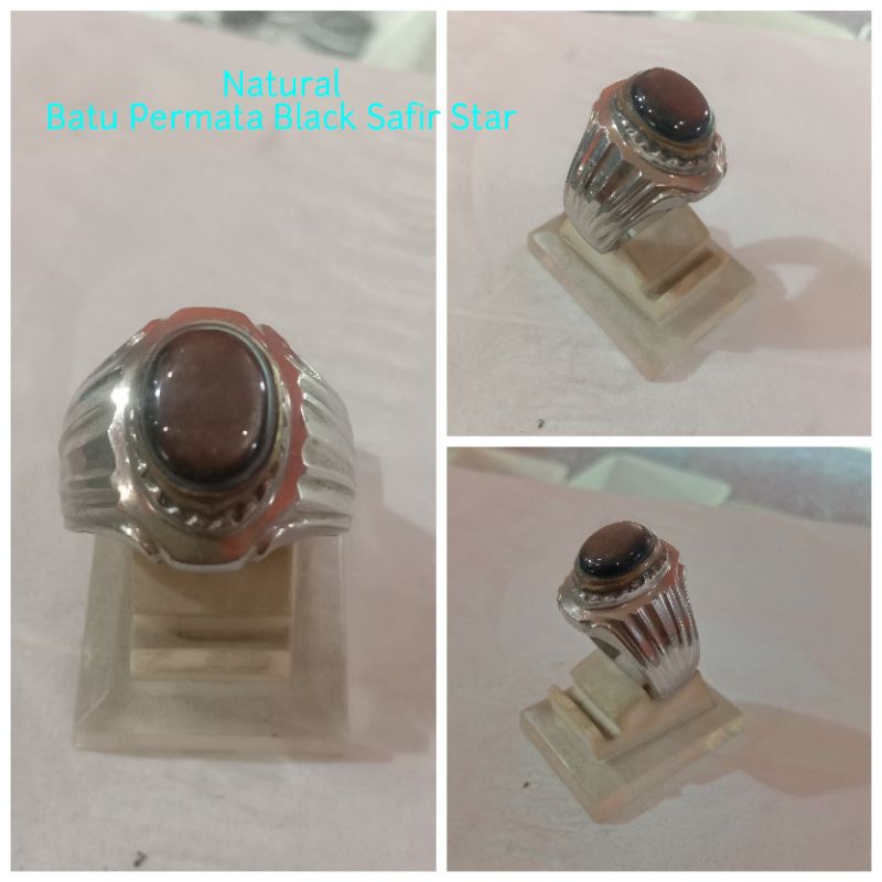 NATURAL BATU PERMATA BLACK SAFIR STAR ASLI RING MONEL LIS ATAS  KUNING