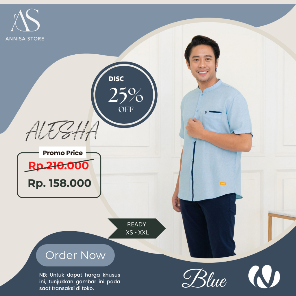 PROMO BIG SALE  KOKO ATASAN PRIA NIBRAS ALESHA BLUE / BAJU NIBRAS KOKO PRIA BAHAN ALLION RAYON MIX C