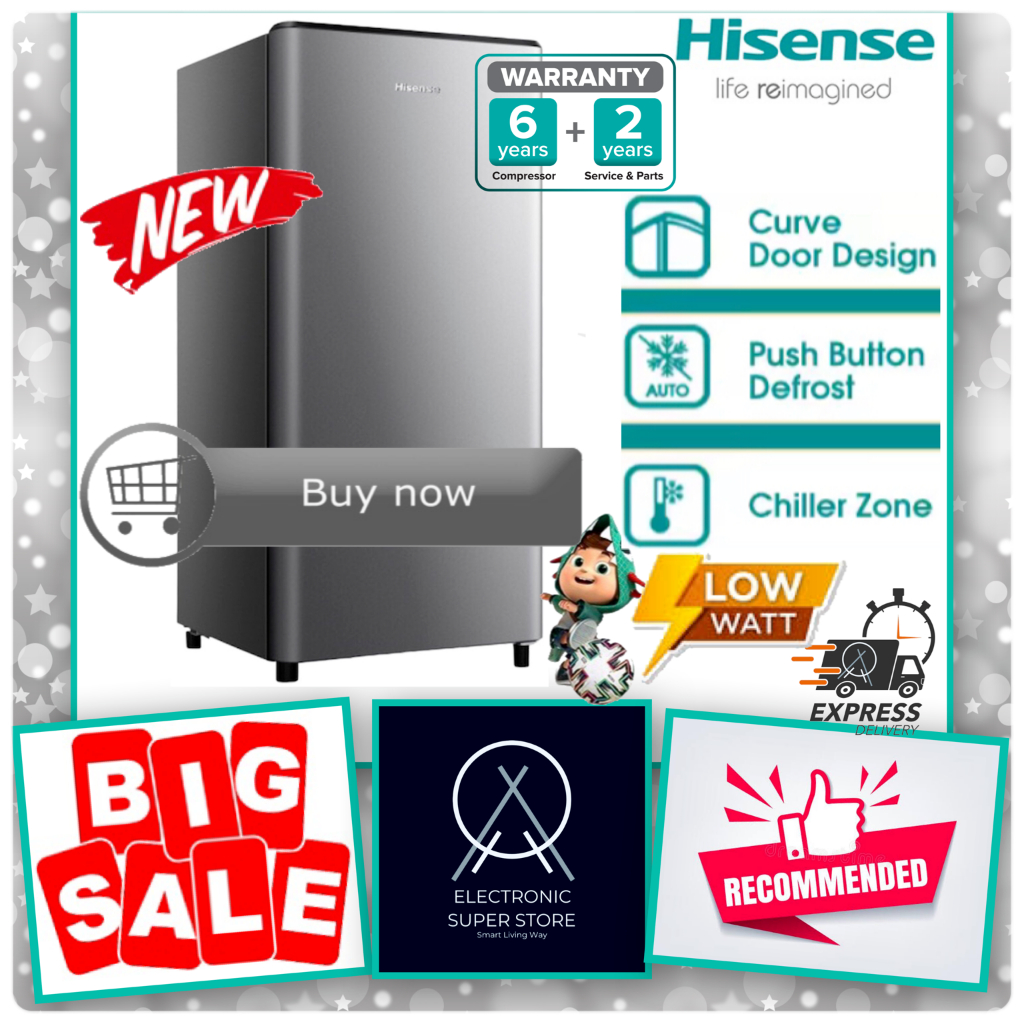 KULKAS HISENSE 1 PINTU RR195D4IGN RR195 RR198D4IBN PREMIUM FAST FREEZING SUPER LOW WATT LEMARI ES 1 