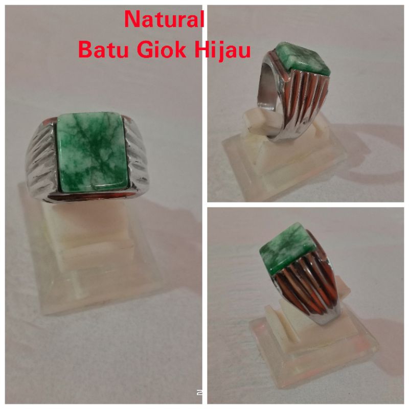 BATU GIOK HIJAU CHINA ASLI RING MONEL BATU KOTAK