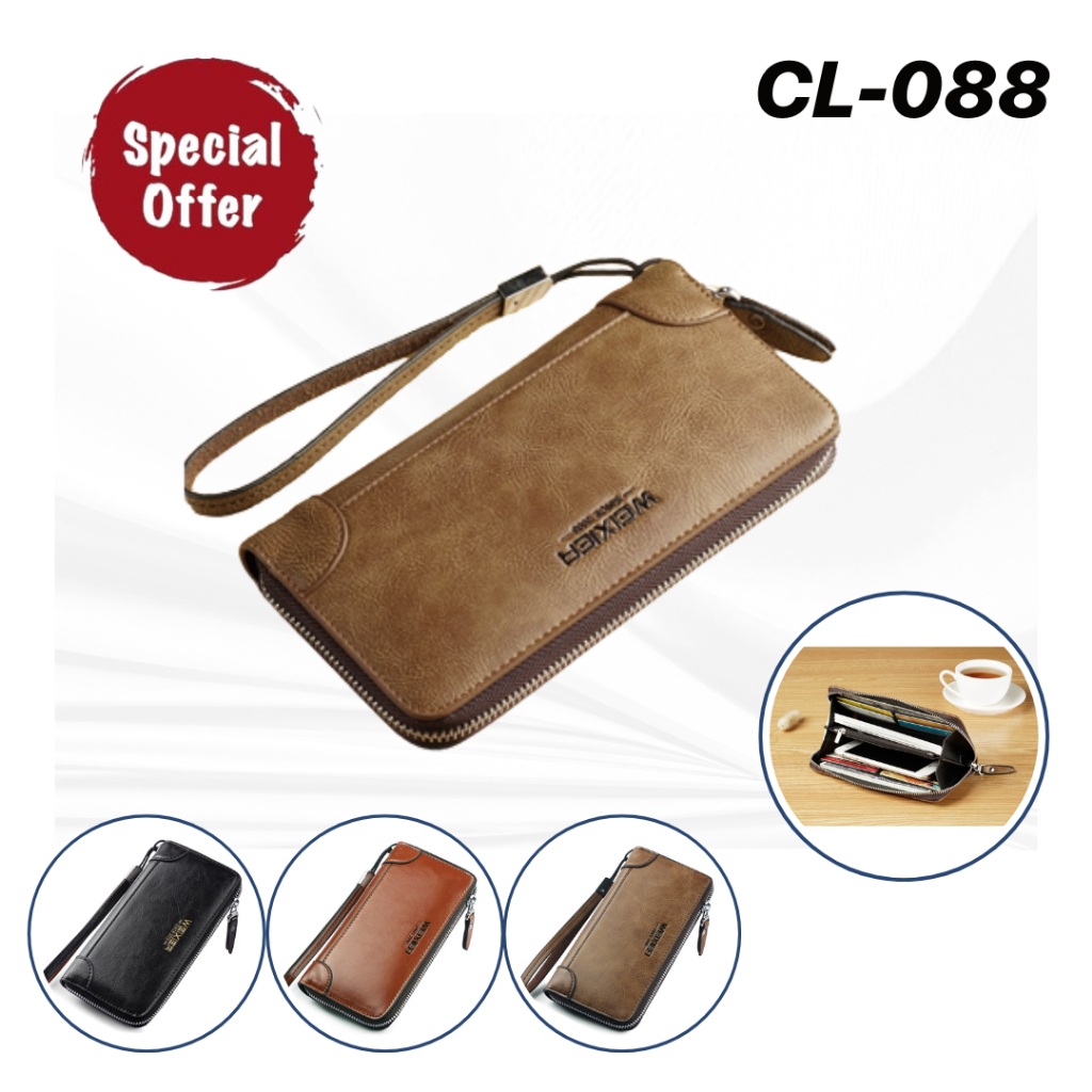 CL088 - VINTAGE CLUTCH KULIT PRIA WANITA HANDBAG LEATHER DOMPET HANDPHONE BRANDED IMPORT TAS TANGAN