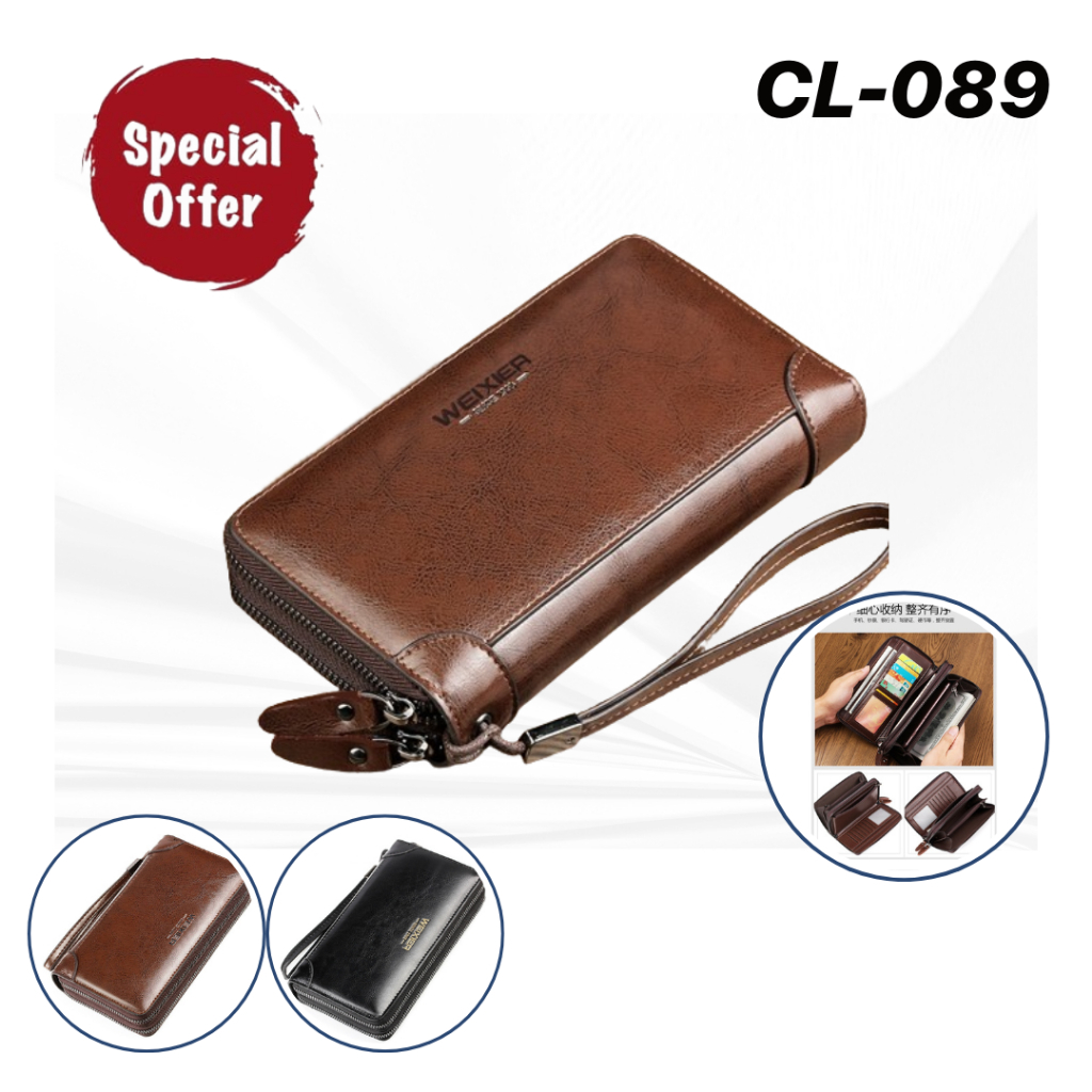CL089 - BUSINESS CLUTCH KULIT PRIA WANITA HANDBAG LEATHER DOMPET HANDPHONE BRANDED IMPORT TAS TANGAN