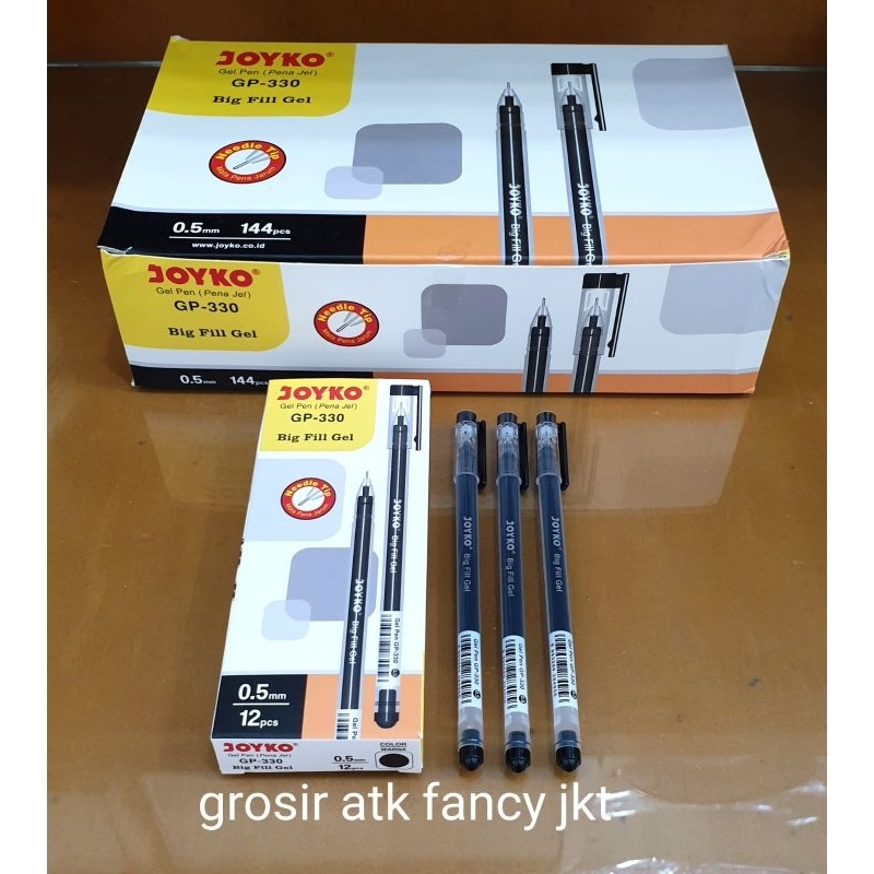 

( 12 buah ) GP 330 Pulpen Gel Joyko GP-330 BIG FILL 0.5 mm Needle Tip ( runcing / jarum / lancip )