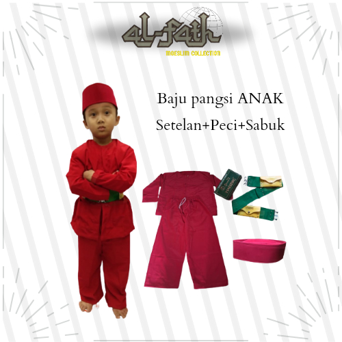 Baju pangsi silat Anak Baju betawi sunda Pangsi anak tk/sd setelan + sabuk peci