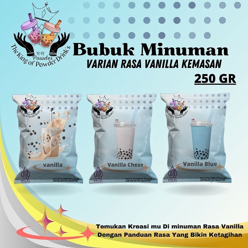 

BUBUK MINUMAN VANILA MINUMAN KEMASAN 250gr BUBUK VANILA POWDER MINUMAN KEKINIAN SERBUK MINUMAN RASA