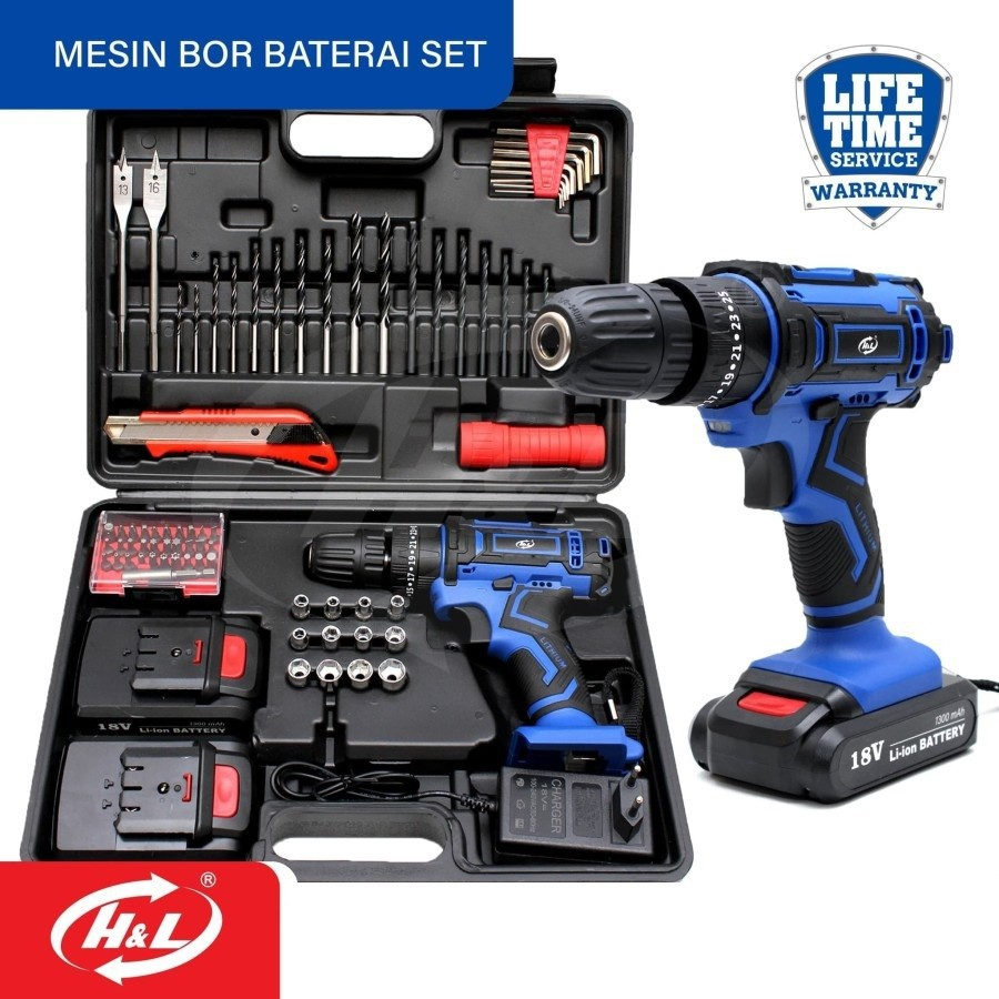 Bor Cordless Drill Bor Baterai 18V H&L Impact Drill Bor Beton Tembok HnL HL 912