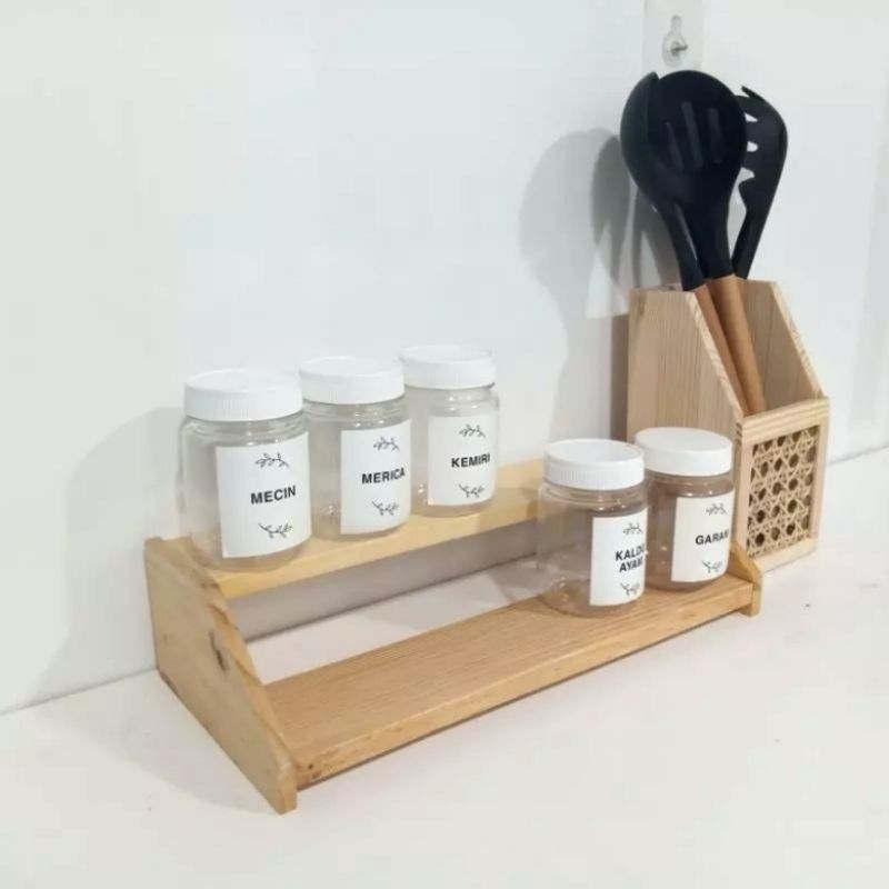Rak bumbu dapur susun 2 rak toples rak kayu serbaguna