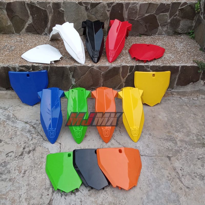 SPAKBOR DEPAN HUSQVARNA CR 65 DAN PAPAN NOMOR HUSQ CR 65 SUPERMOTO KLX 150 BF DTRACKER CRF 150 L TRA
