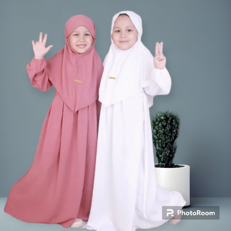 Baju Anak Perempuan Gamis Putih Manasik Haji Anak TK Set Hijab