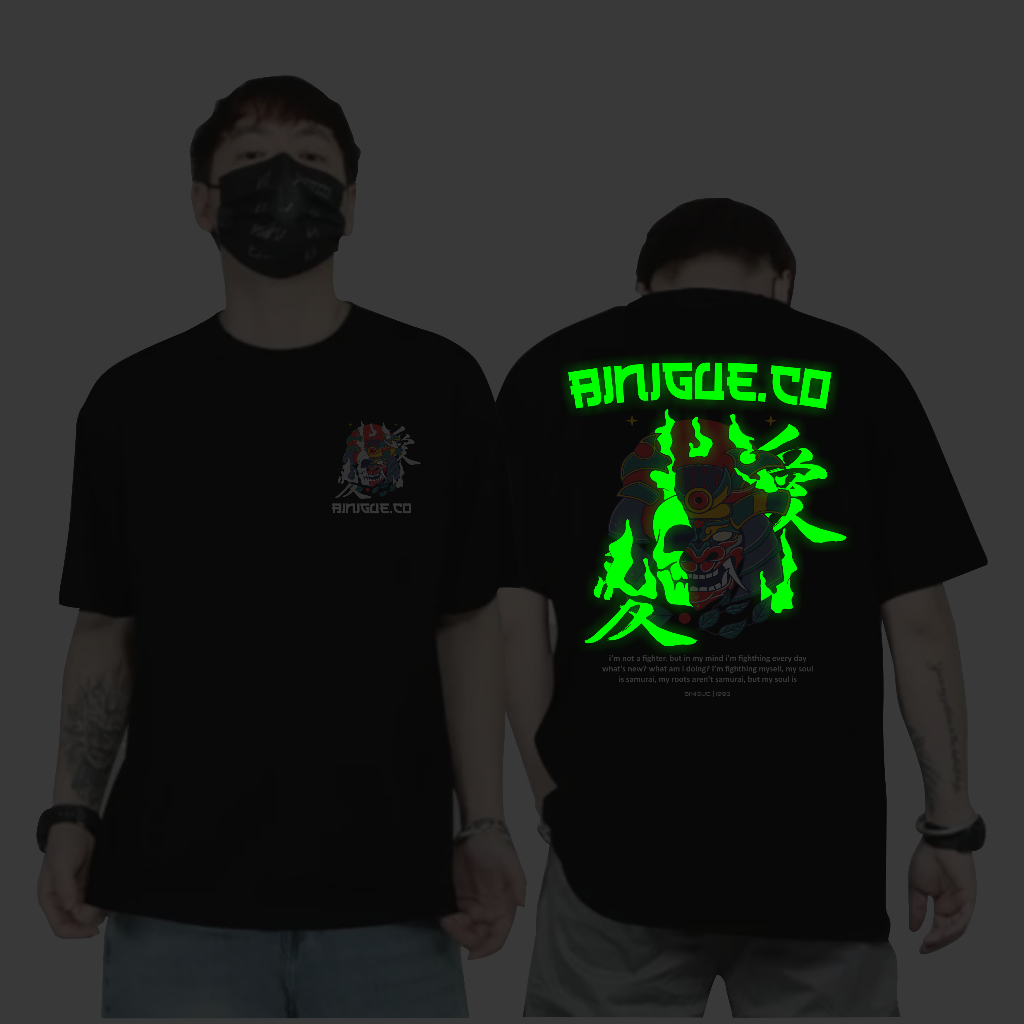 Binigue Baju Atasan Sablon 7 Warna Kaos Distro Pria SAMURAI JAPAN Glow In The Dark Dtf T shirt Kaos 