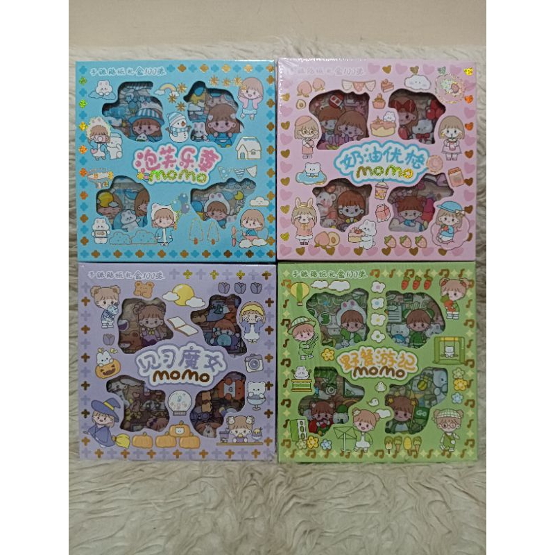 

sticker momo/doraemon/sanrio dll kemasan box isi 100 pcs