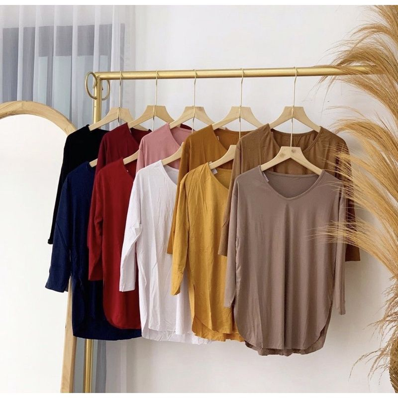 ATASAN KAOS BELAH 7/8 POLOS WANITA LENGAN PANJANG / ATASAN KAOS BELAH SAMPING
