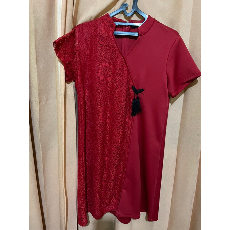 Dress Cheongsam Merah Scuba Murah Big Size Mint&Co