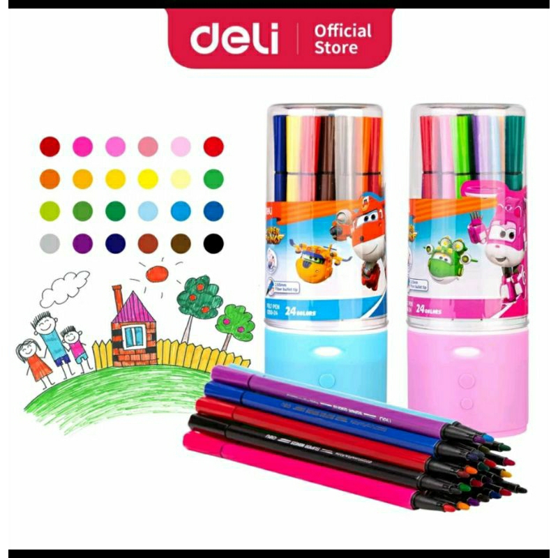 

Deli Super Wings Felt Pen / Spidol Warna 12/24 Warna Kemasan Tabung EC150-12 EC150-24