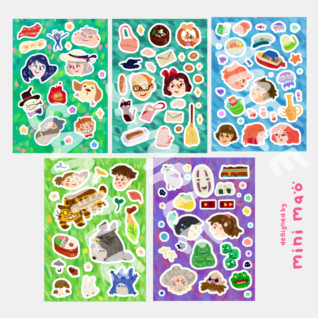 

Cute Ghibli Vinyl Sticker Sheet A6/ Totoro, Ponyo, Kiki's Delivery Service, Howl's Moving Castle, Spirited Away Fan Art