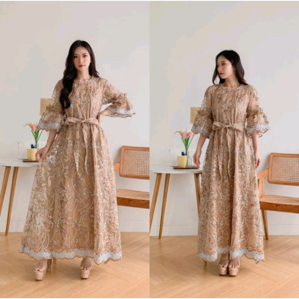 Longdress Brukat Wanita Remaja Casual Mewah Elegan Pesta Kondangan Trand Kondangan Viral Model Terba