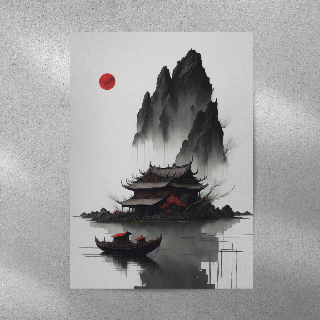 Poster Estetik Lukisan Tinta China Chinese Ink Painting A3+ A4 A5 Pajangan Kamar Dinding Wall Decor 