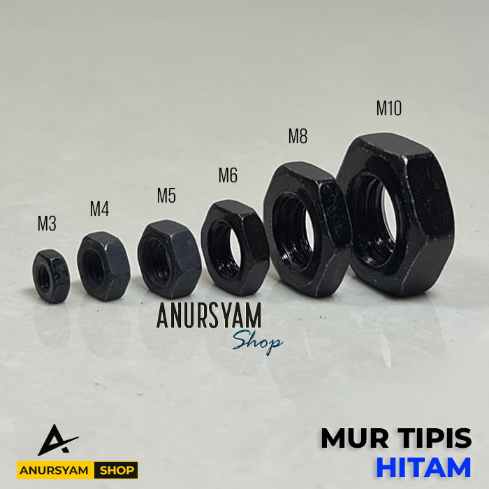Mur Tipis M2 3 4 5 6 8 10 12 Hitam / Jam Nut / Mur Hitam Tipis
