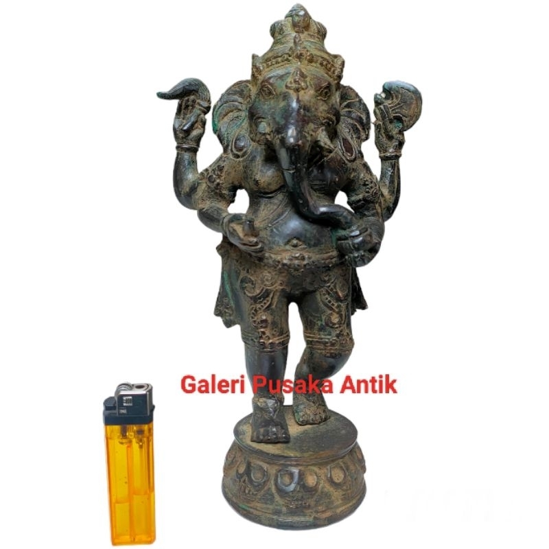 Patung Dewa Ganesha Ganesa Dewa Gajah Model Berdiri Warna Hitam Klasik Bahan Kuningan Garap Alusan