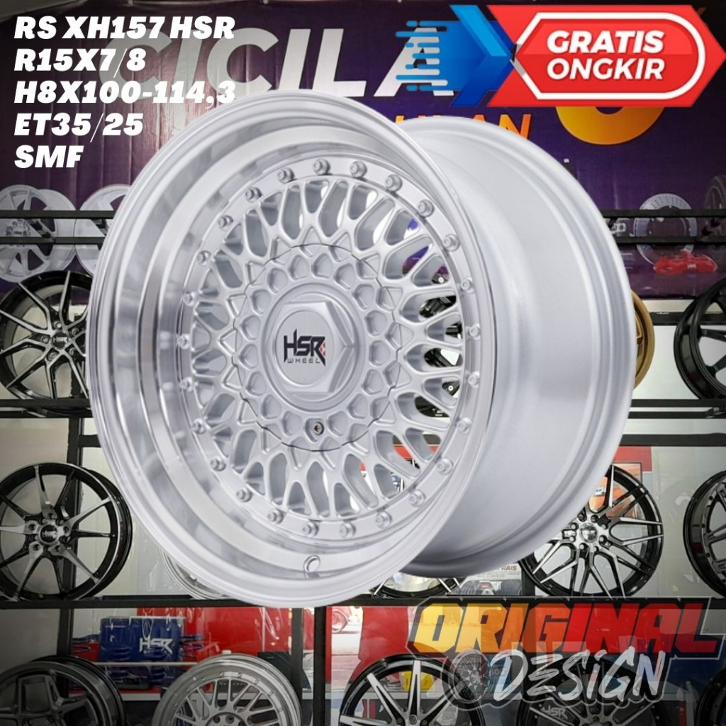 Velg Mobil Ring 15 HSR RS R15 Lebar 7/8 Lobang 4 ET35/25 Silver Polish