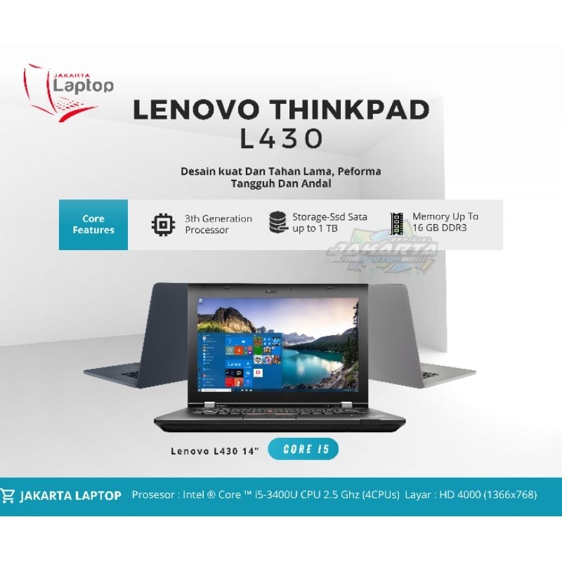 LAPTOP LENOVO L430 CORE I5 | GEN3 | RAM 16GB | SSD 512GB | MULUS MURAH BERGARANSI