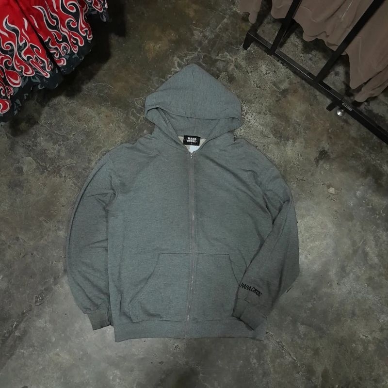 HAHA CROSS ZIPPER HOODIE DARK GREY