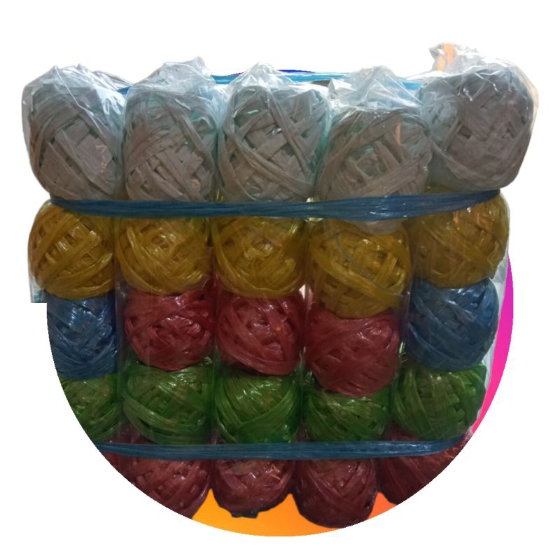

TALI RAFIA WARNA WARNI /TALI RAFIA GULUNGAN KECIL/TALI PLASTIK 1 PACK ISI 10 GULUNG