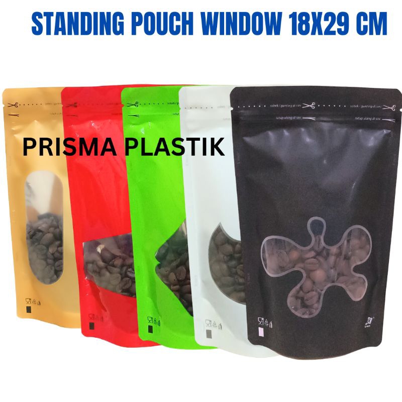 STANDING POUCH 18X29 CM  PLASTIK KLIP ZIPLOCK MURAH STANDING POUCH WINDOW METALIZED UKURAN 18X29 CM 