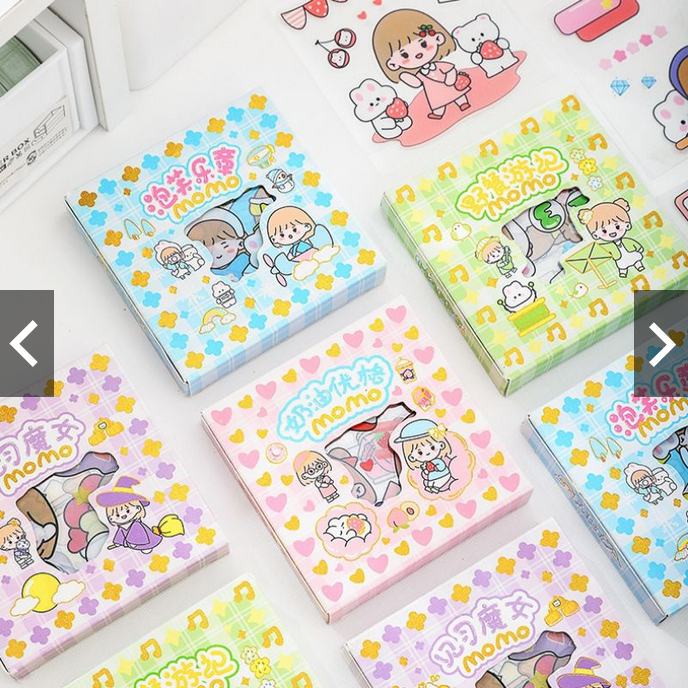 

Mini Sticker Momo 1 pack isi 100 Lembar Pcs Stiker Box Momo Stiker Motif Kartun Korea Lucu Anti Air Dekorasi DIY - Stiker Momo