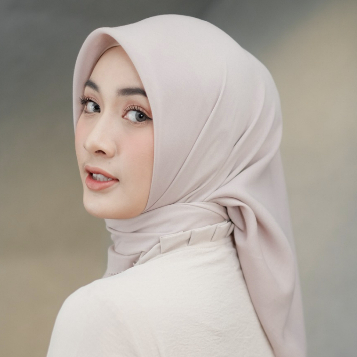 ZYLAH Jilbab Segiempat Warna Coklat Susu Voal Paris Premium Polos Hijab Segi 4 Empat Kerudung Square Laser Cut Krudung Terbaru