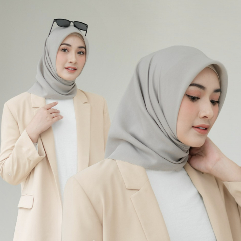 ZYLAH Jilbab Segiempat Warna Abu Muda Voal Paris Premium Polos Hijab Segi 4 Empat Kerudung Square Laser Cut Krudung Terbaru