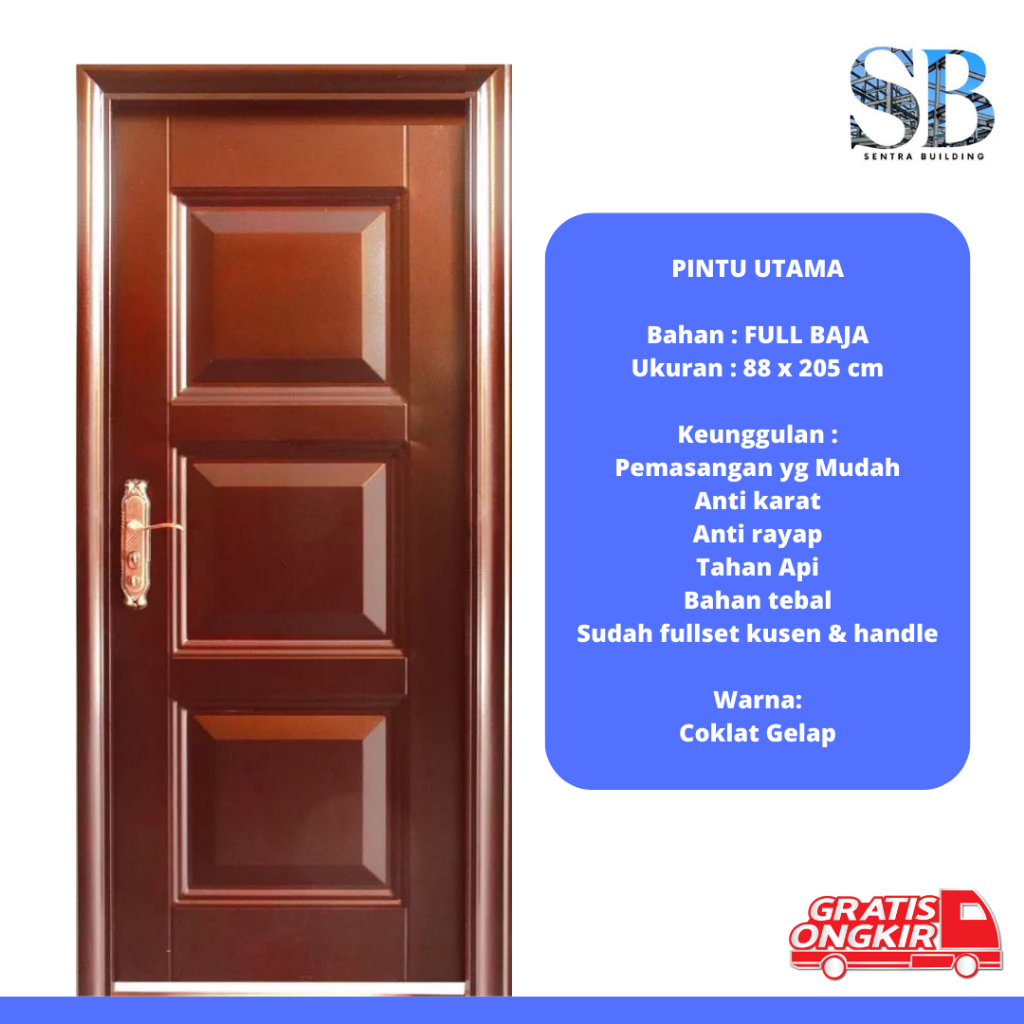 Pintu Baja / Pintu Rumah Lengkap dengan Kusen + Handle / Pintu Rumah Full Baja / Pintu Utama / Pintu Rumah